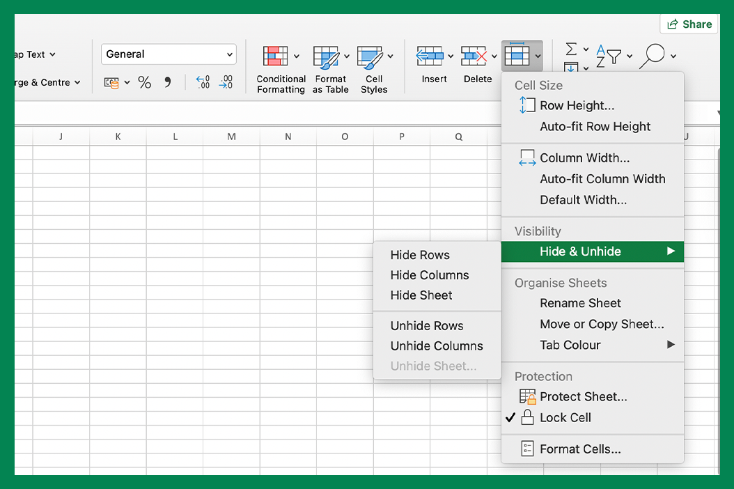 Hide Unhide Columns Rows In Excel Classical Finance