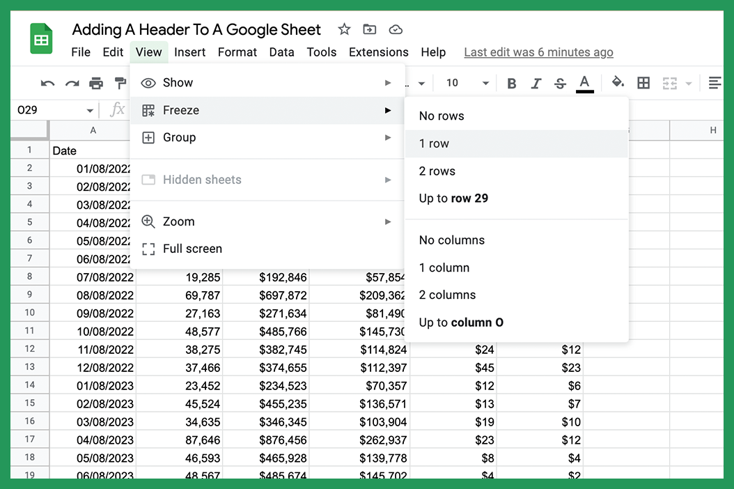 How To Make A Row A Header In Google Sheets